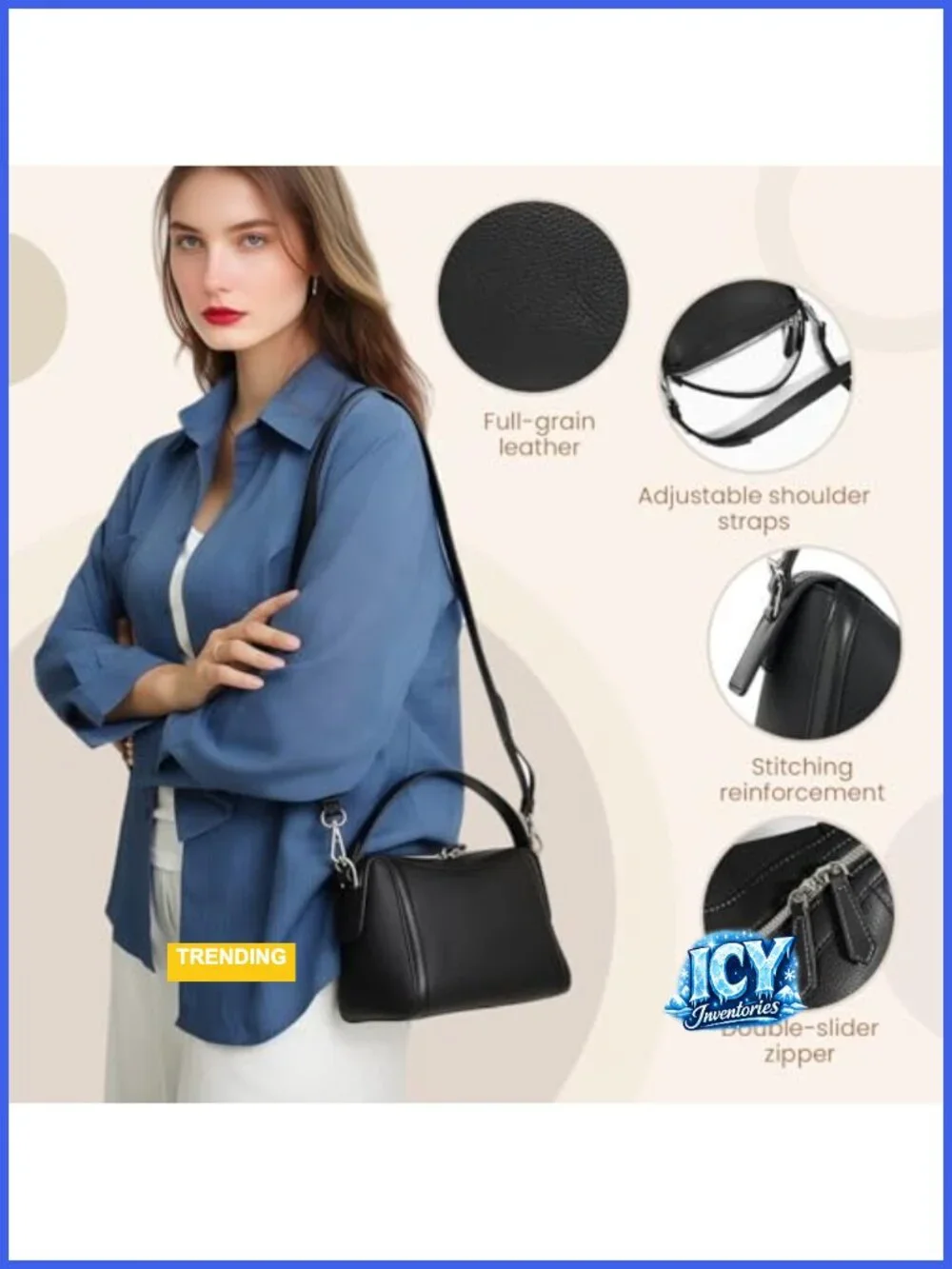 Genuine Leather Satchel Purse Women Top Handle Crossbody Bag Adjustable Strap
